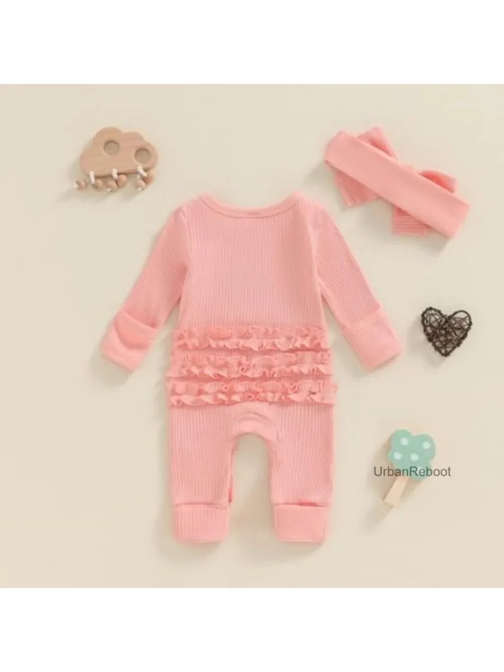 Newborn Girl Long Sleeve Letter Romper Ribbed Knit Jumpsuit Coming Home Outfit